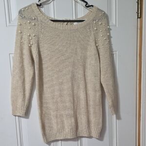 Forever 21 Cream Sweater with Pearl Accents